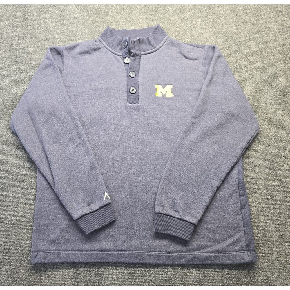 Michigan Wolverines Blue 1/4 Button Up Antigua Pullover Sweatshirt LARGE